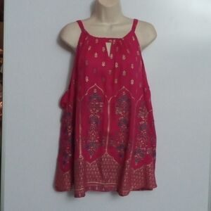 Lapogee Tunic Sleeveless Top Sz 2X Pink Gold Floral Print NWT